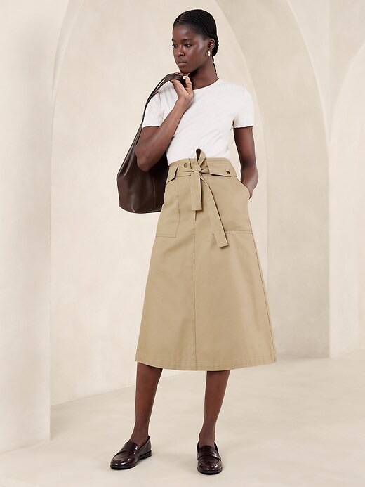 Banana Republic Factory Khaki Tie-Waist Midi Skirt